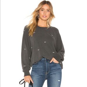 THE GREAT Black Bow Embroidered College Sweatshirt